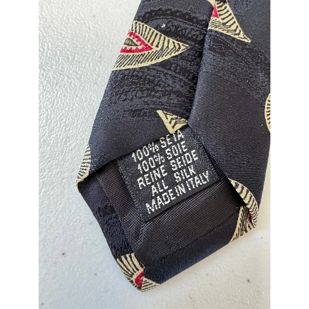 Hugo Boss VTG Mens Silk Tie Black Paisley Geometric Made in Italy Classic